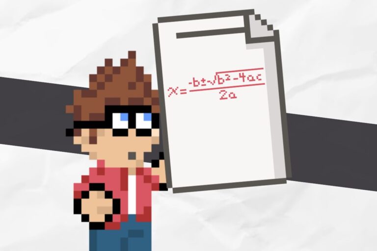 math teacher holding a quadratic word problems worksheet
